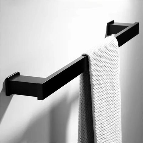 Porte-serviettes mural en aluminium noir – barre simple, barre de 40 cm – étanche et antirouille