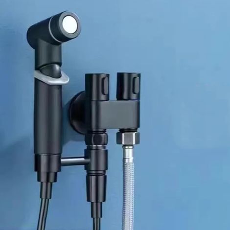 Adaptador universal para grifo de inodoro de dos vías con válvula de control doble (1 entrada/2 salidas), bidé portátil (negro).