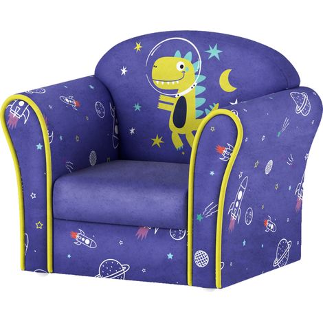 Kids Armchair Planet Dinosaurs Design, Wooden Frame, for Bedroom, Playroom, Kids Room - Blue (1/5)