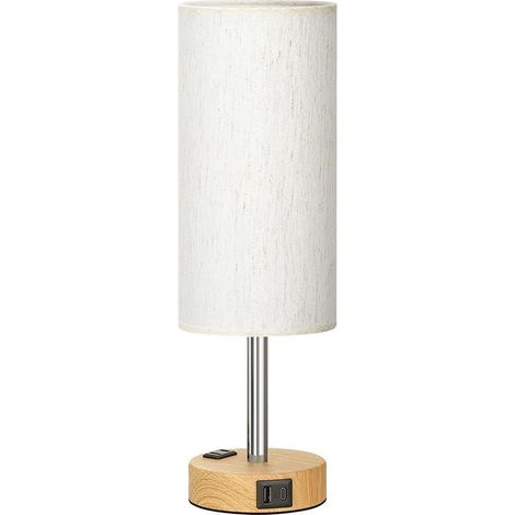Lampe de chevet ACKERMAN (1 pack) avec 2 prises A+C et ampoules incluses, variateur tactile 3 niveaux, abat-jour en lin, idéale pour chambre, salon, hôtel et bureau (1/5)