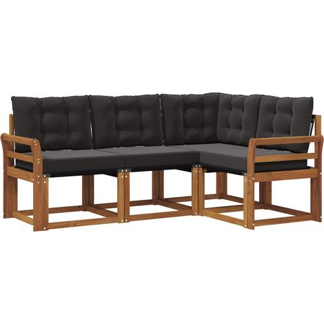 Set di divani da esterno con cuscino 4 pz  Salotto da Giardino Naturale e Nero (1/5)