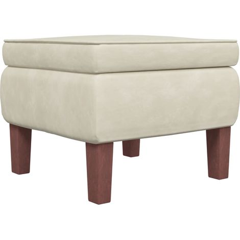 Asiento y reposapiés con patas de madera y terciopelo crema DEC026297 (1/4)
