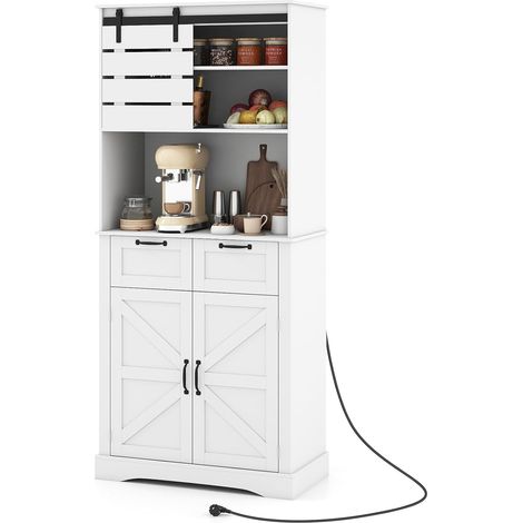 COSTWAY Credenza Cucina Alta, Mobile Dispensa da Cucina con Presa di Corrente, 80x40x180cm