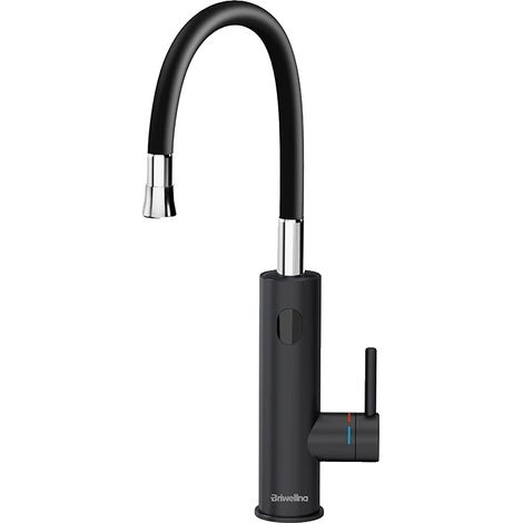 Grifo de cocina con calentador de agua, agua caliente instantánea, diseño de bajo consumo energético, color negro universal, UE (1/2)
