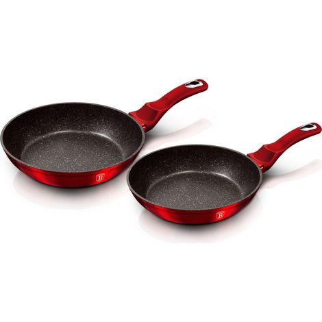 Berlinger Haus Burgundy Set 2 Sartenes 22 - 26cm, Inducción, Aluminio Forjado, Antiadherente Ecológico Mármol sin PFOA Rojo