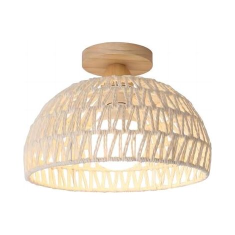 Plafonnier japonais simple en rotin - Plafonnier en bois massif et rotin - Matériel de base E27 à proximité des plafonniers for cuisine, îlot, salon (1/5)
