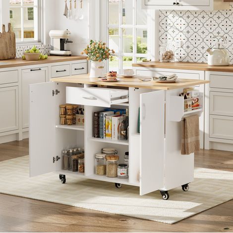 Mueble auxiliar cocina con ruedas y encimera abatible OKMYHOME (1/5)