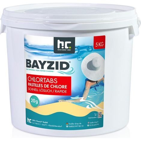 Höfer Chemie Gmbh – Pastilles de chlore pour piscine 5 kg – Dissolution rapide 20 g – Teneur en chlore actif 56% – Chloration choc ou permanente