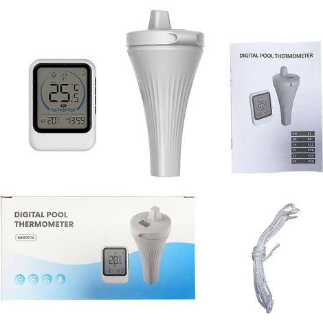 Kabelloses Poolthermometer mit Temperatursensor für Pool, Aquarium, Badewanne, Schwimmbad, 12/24-Stunden-Anzeige