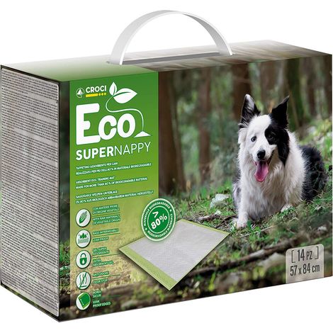 Croci Super Nappy Eco - Tappetini igienici per cani, ecosostenibili, 84x57 cm 14 pz - traverse cani e animali domestici super assorbenti, per Pipi cane e gatto, Anstitrappo, Antiodore (1/3)