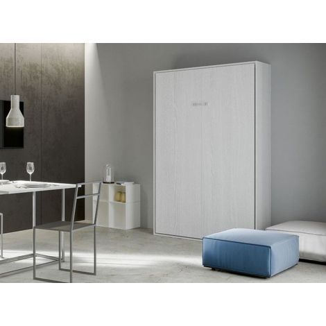 Lit escamotable vertical bois frêne blanc kanto 120x190 cm (1/5)