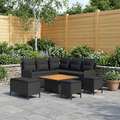 vidaXL Möbelsets mit Kissen 7 pcs Schwarz PE-Rattan (1/5)