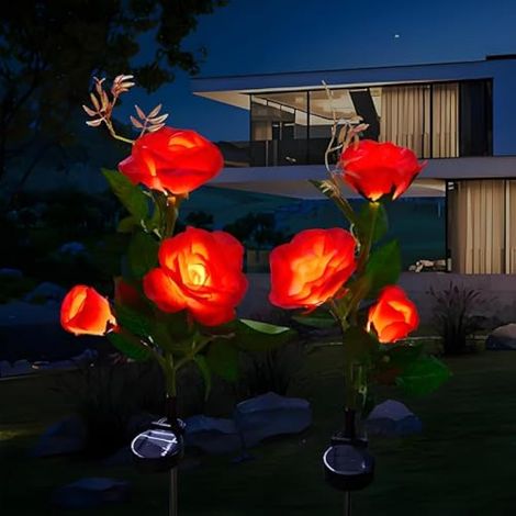 Lampes Solaires Roses Extérieur Lot de 2 - IP65 Étanche Anti-Tempête - Décoration Jardin, Terrasse, Haie