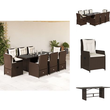 Ensemble à manger de jardin et coussins 9 pcs marron poly rotin - Salon De Jardin - Meuble De Jardin - Set De Salon De Jardin - Table De Jardin - Chaises De Jardin (1/5)