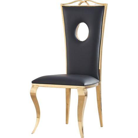 Homy France – Lot de 4 chaises baroque royal simili cuir noir – Structure acier inoxydable doré – Dimensions 50x52x103 cm – Confort haut de gamme (1/5)