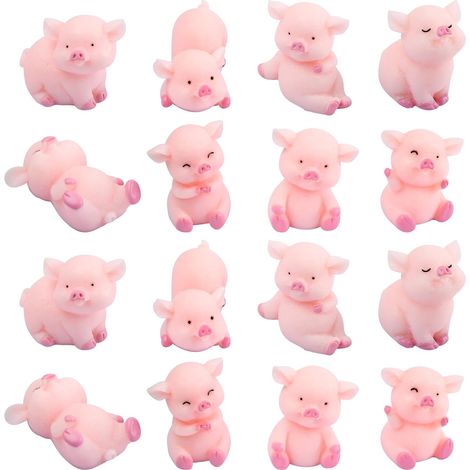 Mini Figurine de Cochon Rose, 16 Pièces Figurines de Cochons en Resine, Décoration Gâteau Cochon, Mini Figurine Cochons pour Bureau Bibliothèque Nouvel An Décoration (Rose-16pcs) (1/5)