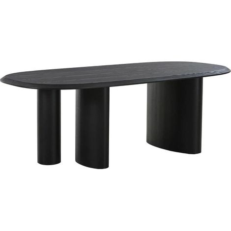 TANELIA - Table Repas Fixe Coins Arrondis 3 Pieds Placage Frêne Teinté Noir (1/3)
