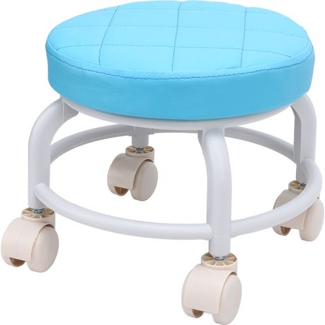Tabouret roulant bas, pivotant à 360°, idéal pour la manucure, la maison, le bureau ou les enfants (bleu ciel). (1/5)