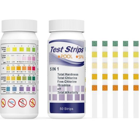 Pool Spa PH Test Strips,5 in 1 Water Quality Testing Strips Kit for Hot Tubs, Swimming Pools,Accurate Quick Detection of pH, Free Chlorine/Bromine, Total Alkalinity,Total Hardness（100pcs） (1/5)