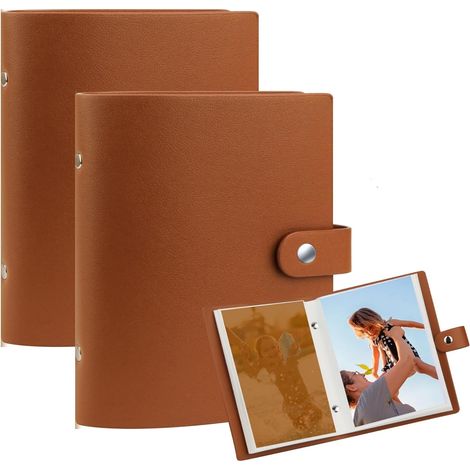 2Paquets (Marron) Petit Album Photo , Album Photos avec couverture en cuir, Mini Album Photo pour Les pochettes contiennent 100 photos , Livre d'imag