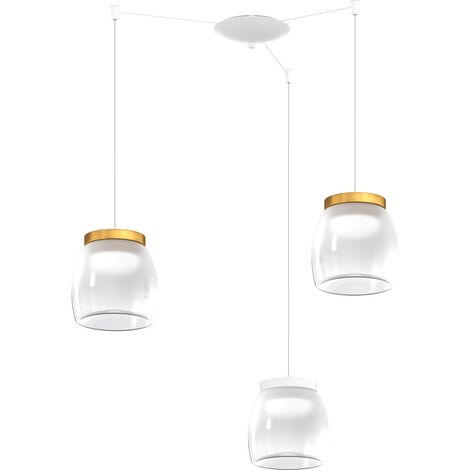 Lampadario Contemporaneo Drum Metallo Bianco Vetro Oro 3 Luci Led 24W Calda