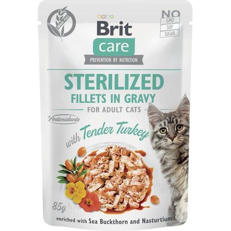 Brit Care Cat Sterilisiert Filets in Sauce für sterilisierte Katzen 85 g – Pute 85 g