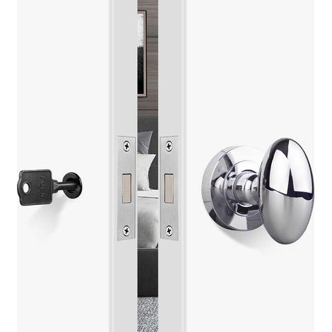 Serrure invisible à simple face pour porte intérieure, idéale pour une porte de chambre, une porte en bois ou un mur. Forme sphérique argentée brillante, avec clé. (1/5)
