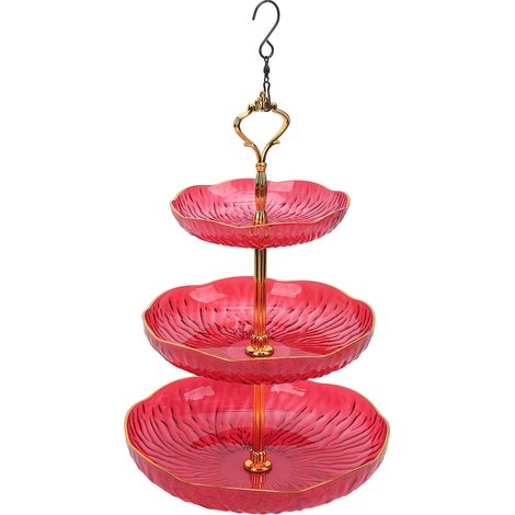 Dreistöckiges hängendes Vogelfutterhaus und Wasserspender aus Acryl mit Schale und Haken, rote Gartendekoration (1/5)