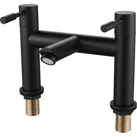 Robinet Mitigeur Salle de Bain de Baignoire à Double Levier en Laiton Massif Noir (1/5)