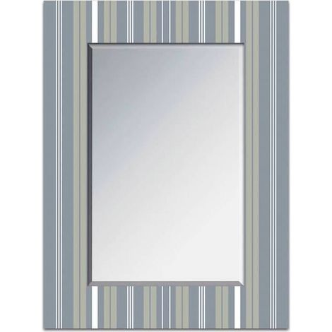 miroir mural contemporain à cadre rayé élégant pour intérieur - rayé gris beige blanc (1/3)