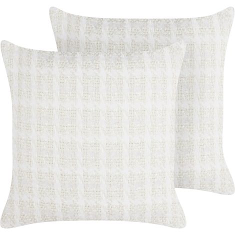 Conjunto de 2 cojines decorativos con funda de algodón a cuadros beige 45 x 45 cm Douris