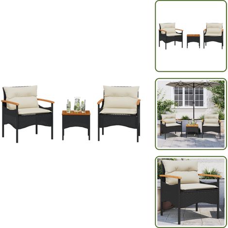The Living Store Salon de jardin 3 pcs avec coussins noir résine tressée - Salon De Jardin - Mobilier De Jardin - Salon Extérieur - Set De Jardin - Canapé De Jardin (1/5)