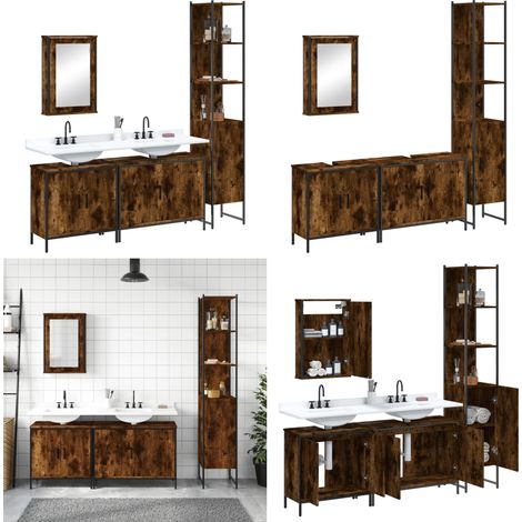 4-tlg. Badmöbel-Set Räuchereiche Holzwerkstoff - Badmöbel-Set - Badezimmermöbel - Holzwerkstoff - Rauchfarbe - Spiegelschrank - Home & Living (1/5)