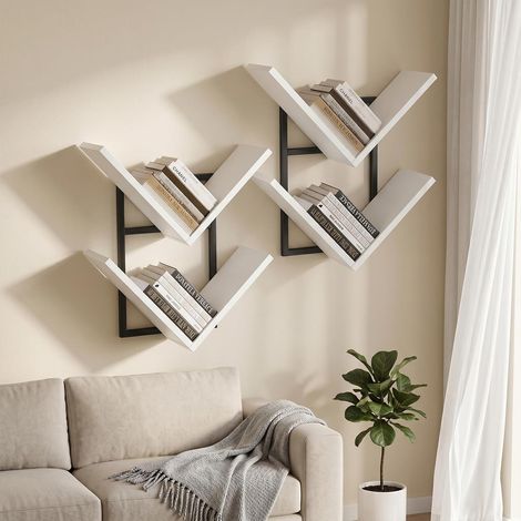 Lot de 2 étagères murales pour salon, chambre à coucher, cuisine, couloir, blanc (1/5)