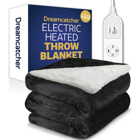Dreamcatcher Sherpa Fleece Electric Heated Throw Over Blanket Double Polyester 160cm x 120cm Black (1/5)
