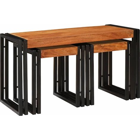 Nestingtisch 3 pcs Massivholz Akazie und Metall