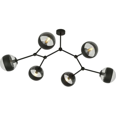 Plafoniera Minimal Iperione Acciaio Nero 6 Luci E14 Ip20 (1/5)