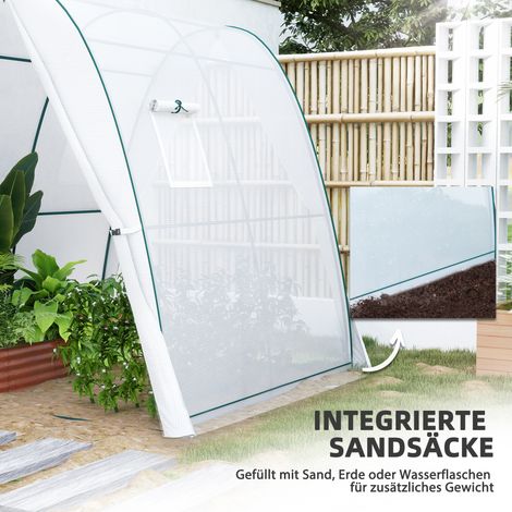 Arceau-serre avec sacs de sable et bâche plastique, 2 portes coulissantes, fenêtres filet, pliable, 1,8 x 1,8 x 2 m, blanc (1/5)