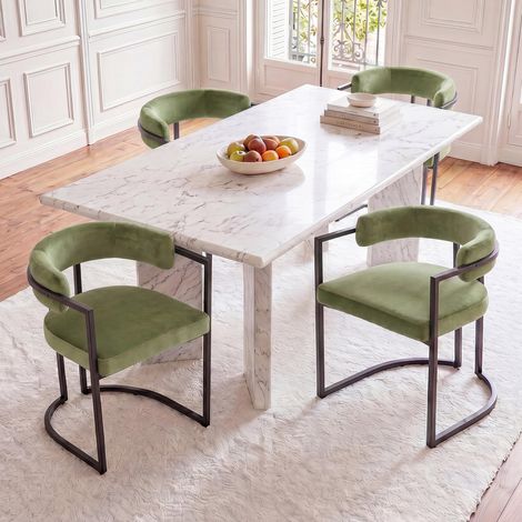 Wahson Juego de 4 Sillas de Comedor de Terciopelo con Patas de Metal, Sillas Modernas para Cocina, Salón y Restaurante, Verde