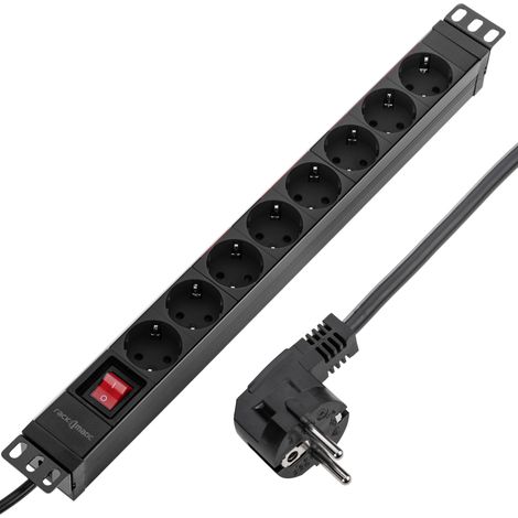 RackMatic - Barrette d'alimentation en PVC pour armoire rack 19" 1U avec 8 prises Schuko noires, interrupteur et boîtier noir (1/5)