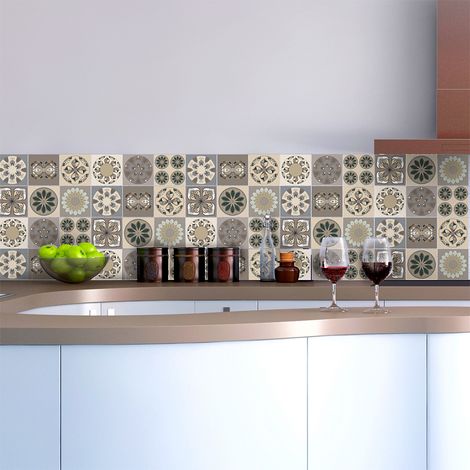 Sticker Mural Carrelage adhésif Cuisine Salle de Bain - 9 STICKERS CARRELAGES AZULEJOS NUANCES DE GRIS MEXICO - 9stickers15x15cm (1/5)