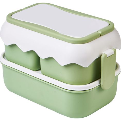 Boîte repas compacte en plastique avec 2 sections, supporte la chaleur et hermétique, parfaite pour étudiants et employés (coloris avocat). (1/5)