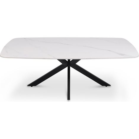 Mesa baja ARVENA – Mesa baja rectangular 130x70 cm – Piedra blanca & metal – Diseño moderno de alta gama (1/5)