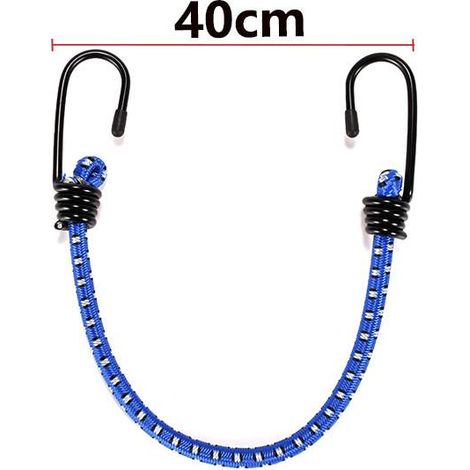 Correa para casco de motocicleta de 4 piezas - Cordón elástico resistente - Ganchos de fijación azules - Soporte extensible azul - Correa elástica para casco de bicicleta con 2 ganchos (40 cm)