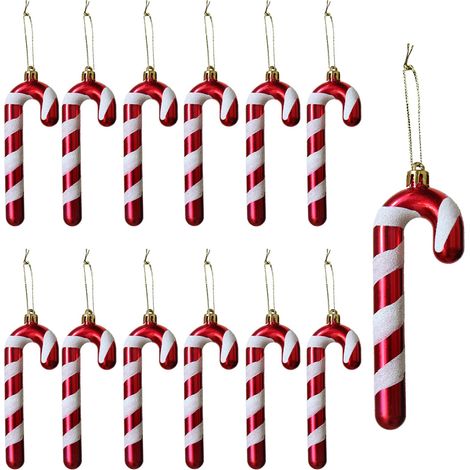 12pcs Glitter Christmas Candy Canes Tie-on Christmas Tree Decorations Candy Cane Hanging Ornaments 13cm (1/4)