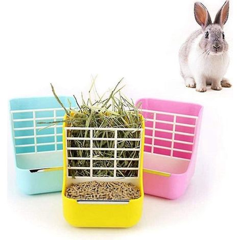 Futtertrog aus Kunststoff für Kleintiere mit abnehmbarem 2-in-1-Grasständer und festem Futterbehälter, gelb (1/5)