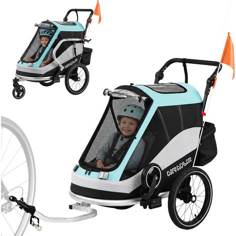 2 in 1 Fahrradanhänger & Buggy Faltbar Kinderfahrradanhänger mit 5-Punkt Gurt Reflektoren 16-Zoll-Luftreifen Bremse (1/5)