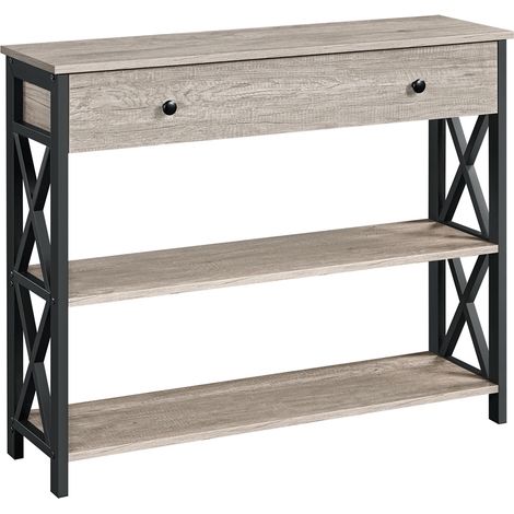 Homevive Mesa Consola Recibidor con Cajon Grande Mesa de Entrada de 3 Niveles para Salón Mesa Auxiliar de Estilo Industrial Gris 100x29.5x81cm Gris