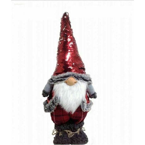 Gnome en bois sur pied rouge avec paillettes 41 cm – Décoration originale pour Noël – Hypoallergénique et lavable – LCD