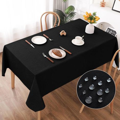 Nappe lavable aspect lin 130x160cm Noir, hydrofuge, résistant aux rayures